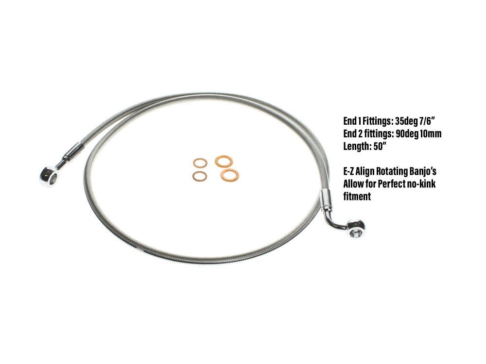 46in. E-Z Align Front Brake Line with 7/16in. x 180 Degree Banjo - Sterling Chromite. - Magnum Shielding
