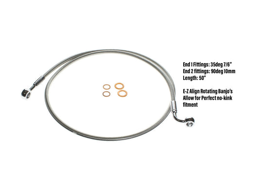 46in. E-Z Align Front Brake Line with 7/16in. x 180 Degree Banjo - Sterling Chromite. - Magnum Shielding