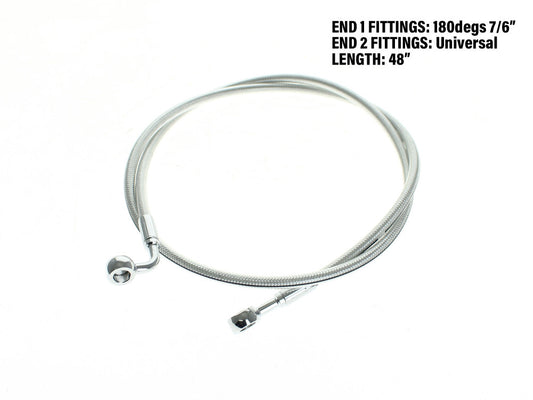 48in. E-Z Align Front Brake Line with 7/16in. x 180 Degree Banjo - Sterling Chromite. - Magnum Shielding