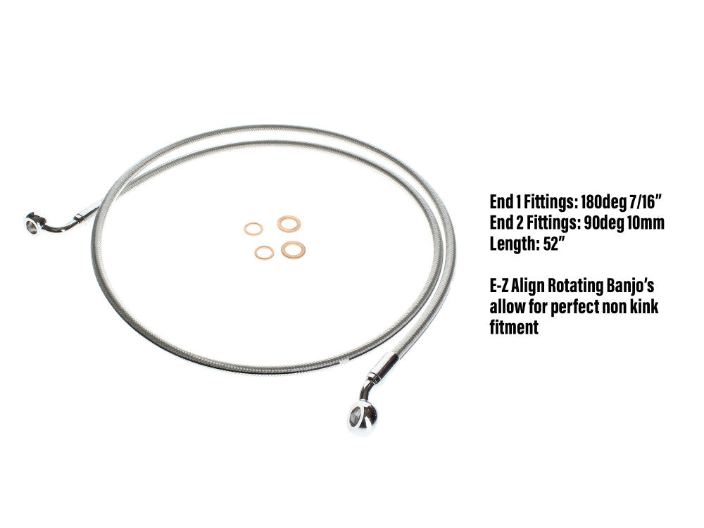 52in. E-Z Align Front Brake Line with 7/16in. x 180 Degree Banjo - Sterling Chromite. - Magnum Shielding