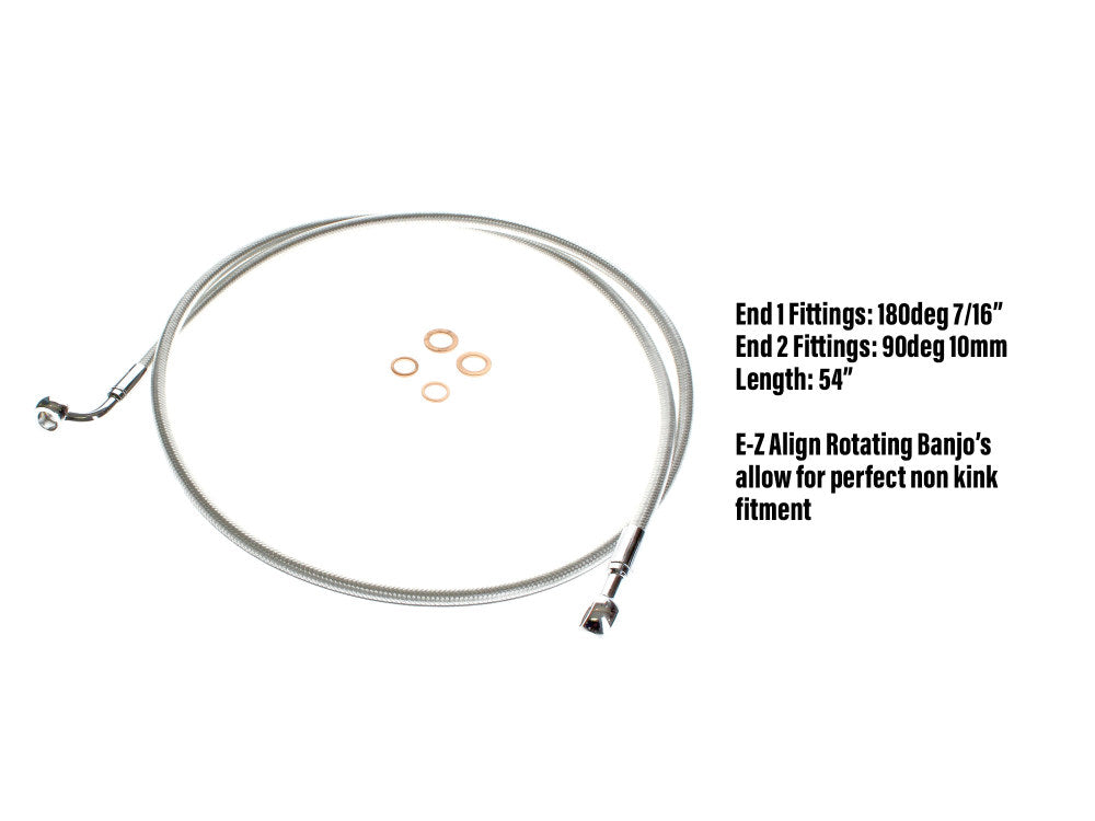 54in. E-Z Align Front Brake Line with 7/16in. x 180 Degree Banjo - Sterling Chromite. - Magnum Shielding