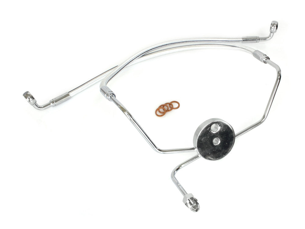 Lower Front Brake Line with T-Piece - Sterling Chromite. Fits Touring 1984-2007 with Dual Front Calipers. - Magnum Shielding