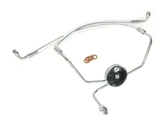 Lower Front Brake Line with T-Piece - Sterling Chromite. Fits Touring 1984-2007 with Dual Front Calipers. - Magnum Shielding