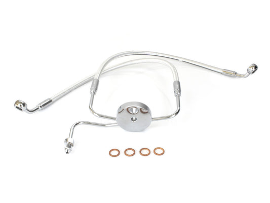 Lower Front Brake Line with T-Piece - Sterling Chromite. Fits Sportster 2004-2013 with Dual Front Calipers - Magnum Shielding