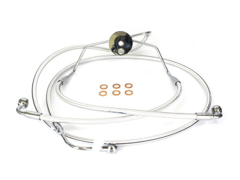 Lower Front Brake Line Assembley with T-Piece - Sterling Chromite. Fits Touring 2008-2013 with ABS & Dual Front Calipers. - Magnum Shielding