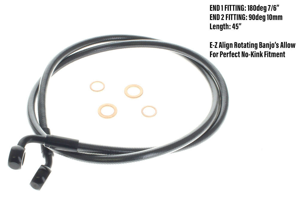 42in. E-Z Align Front Brake Line with 7/16in. x 35 Degree Banjo - Black Pearl. - Magnum Shielding