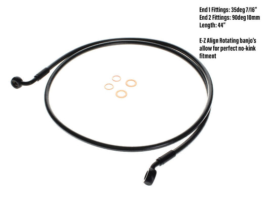 44in. E-Z Align Front Brake Line with 7/16in. x 35 Degree Banjo - Black Pearl. - Magnum Shielding