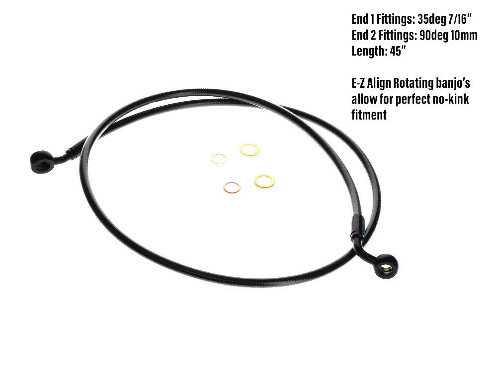 45in. E-Z Align Front Brake Line with 7/16in. x 35 Degree Banjo - Black Pearl. - Magnum Shielding