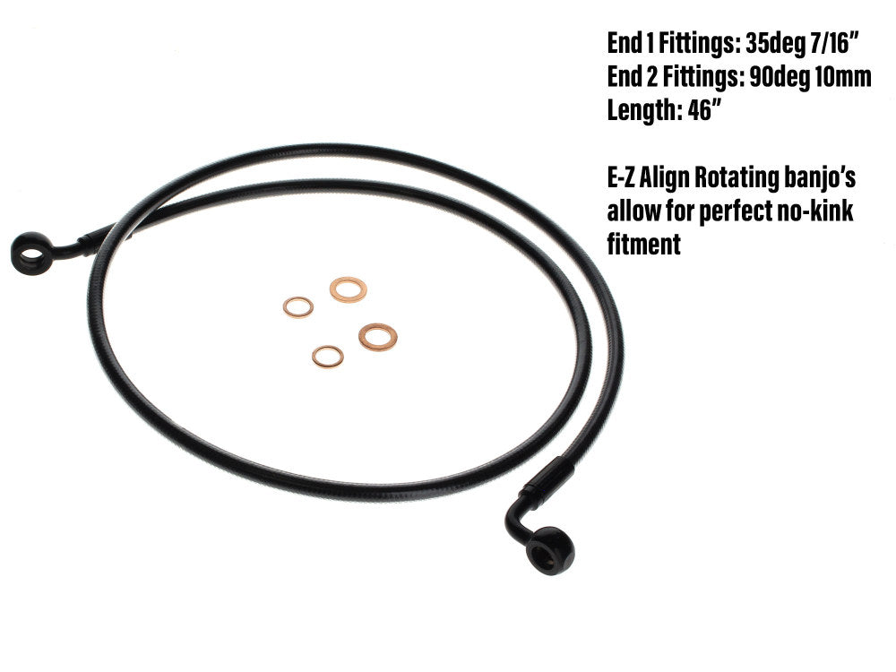 46in. E-Z Align Front Brake Line with 7/16in. x 35 Degree Banjo - Black Pearl. - Magnum Shielding
