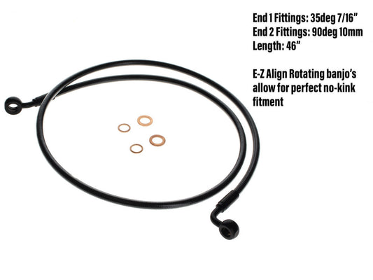 46in. E-Z Align Front Brake Line with 7/16in. x 35 Degree Banjo - Black Pearl. - Magnum Shielding