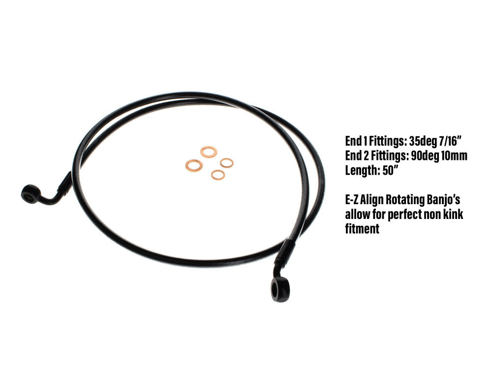 50in. E-Z Align Front Brake Line with 7/16in. x 35 Degree Banjo - Black Pearl. - Magnum Shielding
