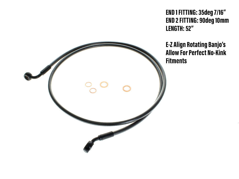 52in. E-Z Align Front Brake Line with 7/16in. x 35 Degree Banjo - Black Pearl. - Magnum Shielding