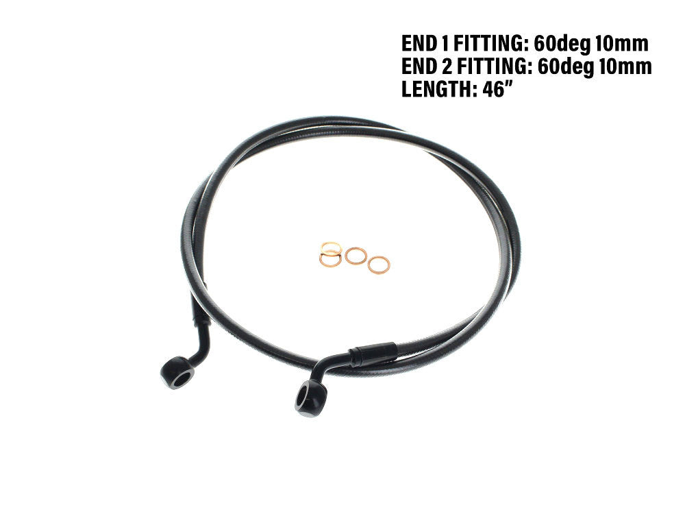 46in. E-Z Align Front Brake Line with 10mm x 60 Degree Banjo - Black Pearl. Fits Sportster 2004-2013. - Magnum Shielding