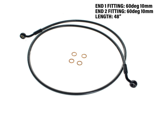 48in. E-Z Align Front Brake Line with 10mm x 60 Degree Banjo - Black Pearl. Fits Sportster 2004-2013. - Magnum Shielding