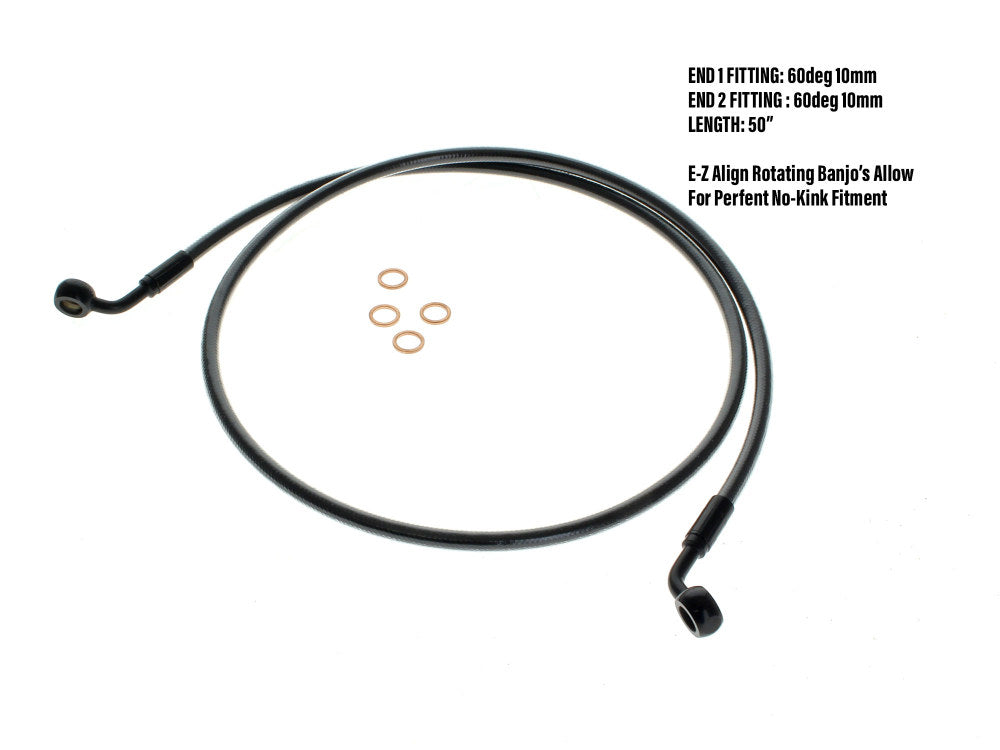 50in. E-Z Align Front Brake Line with 10mm x 60 Degree Banjo - Black Pearl. Fits Sportster 2004-2013. - Magnum Shielding