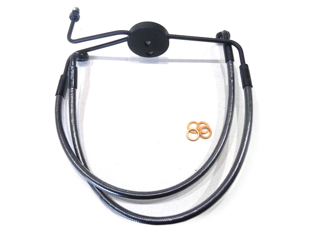 Lower Front Brake Line with T-Piece - Black Pearl. Fits Dyna Fat Bob 2008-2011 with Non-ABS & Dual Front Disc Calipers. - Magnum Shielding