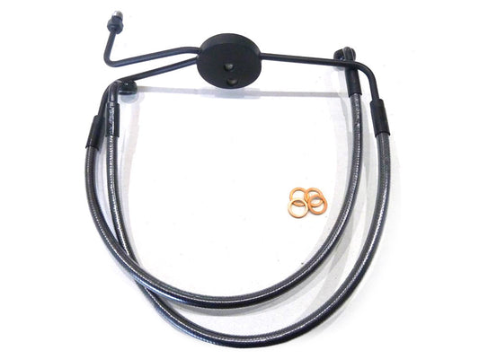 Lower Front Brake Line with T-Piece - Black Pearl. Fits Dyna Fat Bob 2008-2011 with Non-ABS & Dual Front Disc Calipers. - Magnum Shielding