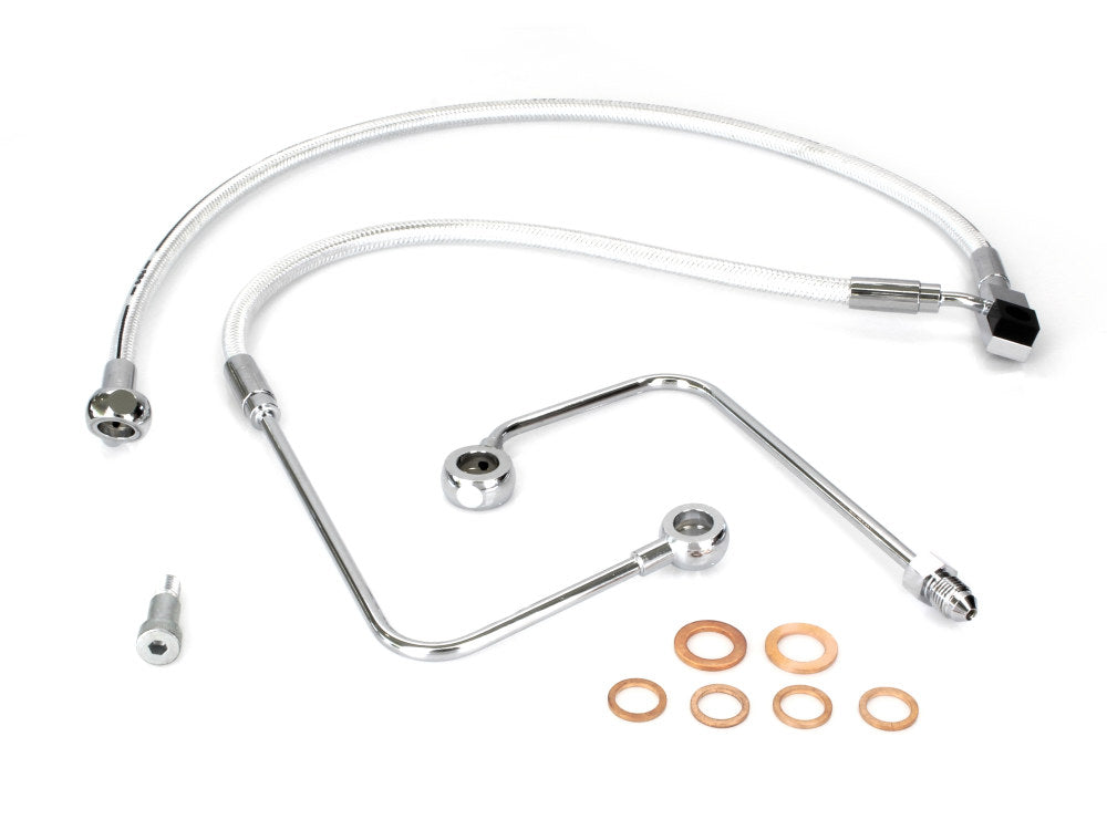 Stock Length Lower Front Brake Line - Sterling Chromite. Fits FXST Softail 2011-2015 & Rocker 2011 - Magnum Shielding