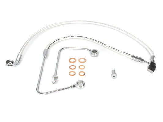 +2in. Over Length Lower Front Brake Line - Sterling Chromite. Fits FXST Softail 2011-2015 & Rocker 2011 - Magnum Shielding