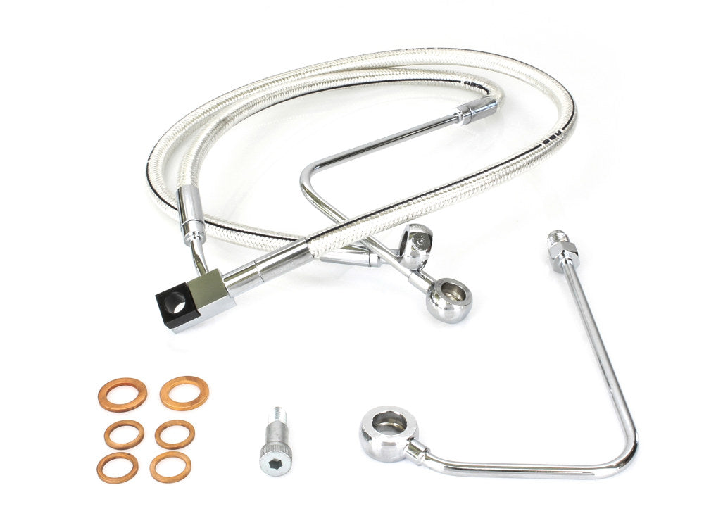 +4in. Over Length Lower Front Brake Line - Sterling Chromite. Fits FXST Softail 2011-2015 & Rocker 2011 - Magnum Shielding