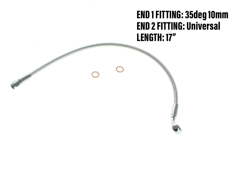 17in. Upper Front Brake Line with 10mm x 35 Degree Banjo & Sterling Chromite Finish. - Magnum Shielding