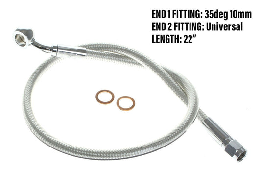 22in. Upper Front Brake Line with 10mm x 35 Degree Banjo - Sterling Chromite. - Magnum Shielding
