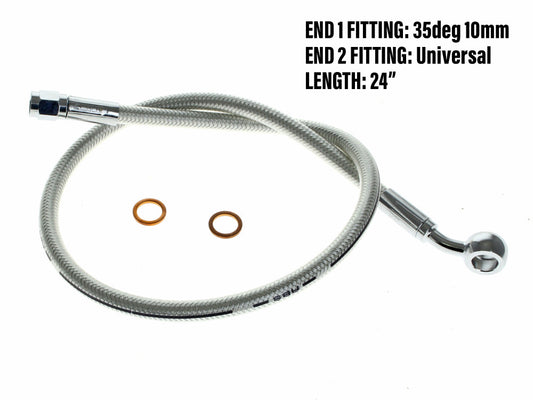 24in. Upper Front Brake Line with 10mm x 35 Degree Banjo - Sterling Chromite. - Magnum Shielding