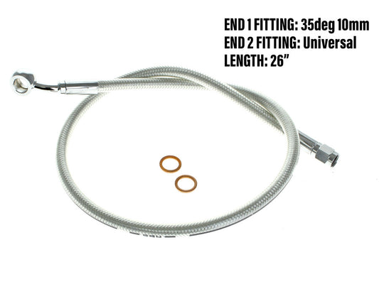 26in. Upper Front Brake Line with 10mm x 35 Degree Banjo - Sterling Chromite. - Magnum Shielding