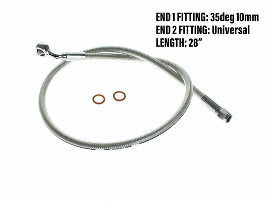 28in. Upper Front Brake Line with 10mm x 35 Degree Banjo - Sterling Chromite. - Magnum Shielding