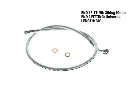 30in. Upper Front Brake Line with 10mm x 35 Degree Banjo - Sterling Chromite. - Magnum Shielding