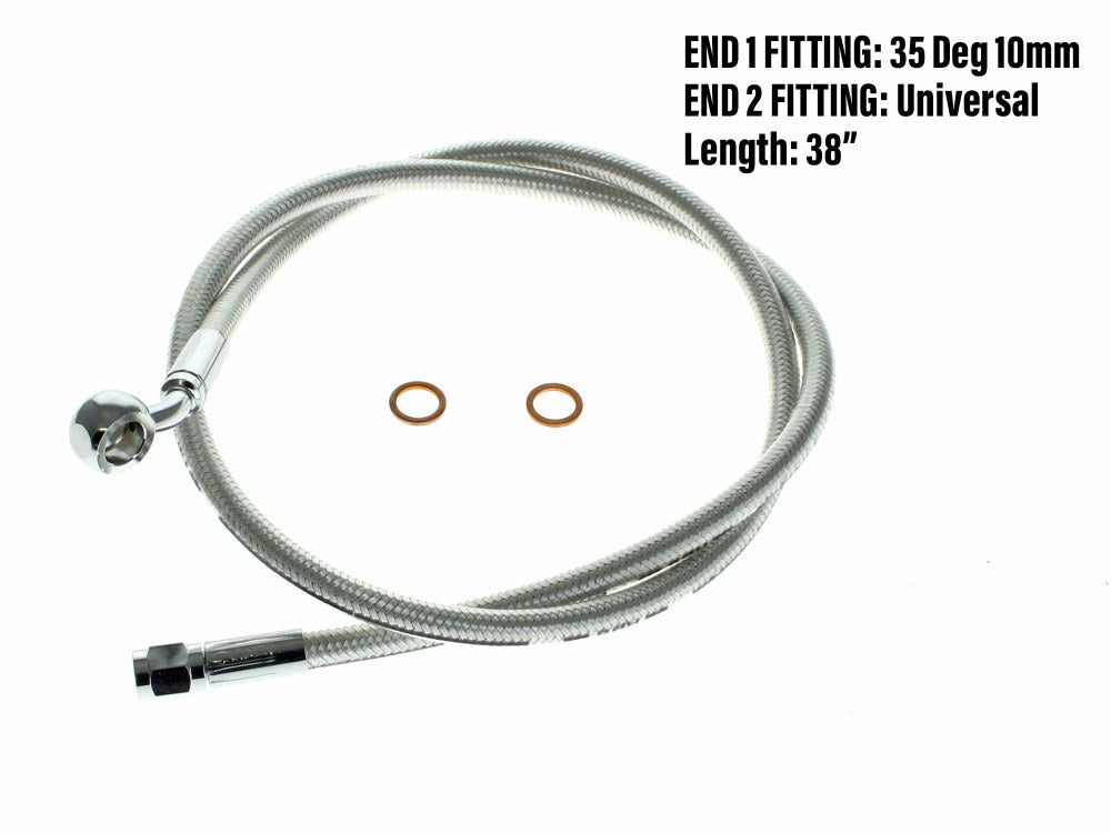 38in. Upper Front Brake Line with 10mm x 35 Degree Banjo - Sterling Chromite. - Magnum Shielding
