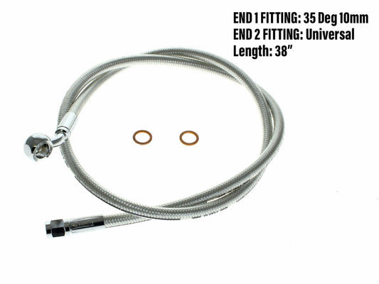 38in. Upper Front Brake Line with 10mm x 35 Degree Banjo - Sterling Chromite. - Magnum Shielding