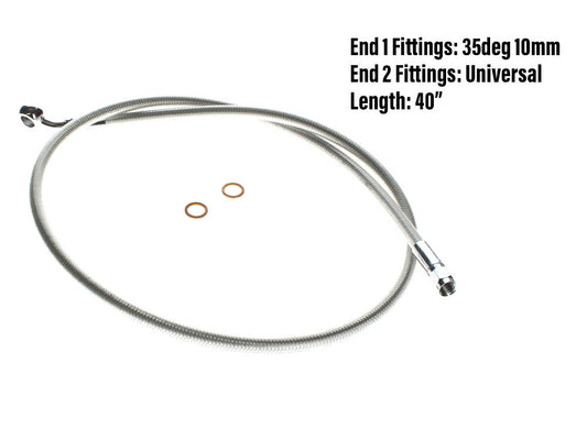 40in. Upper Front Brake Line with 10mm x 35 Degree Banjo - Sterling Chromite. - Magnum Shielding