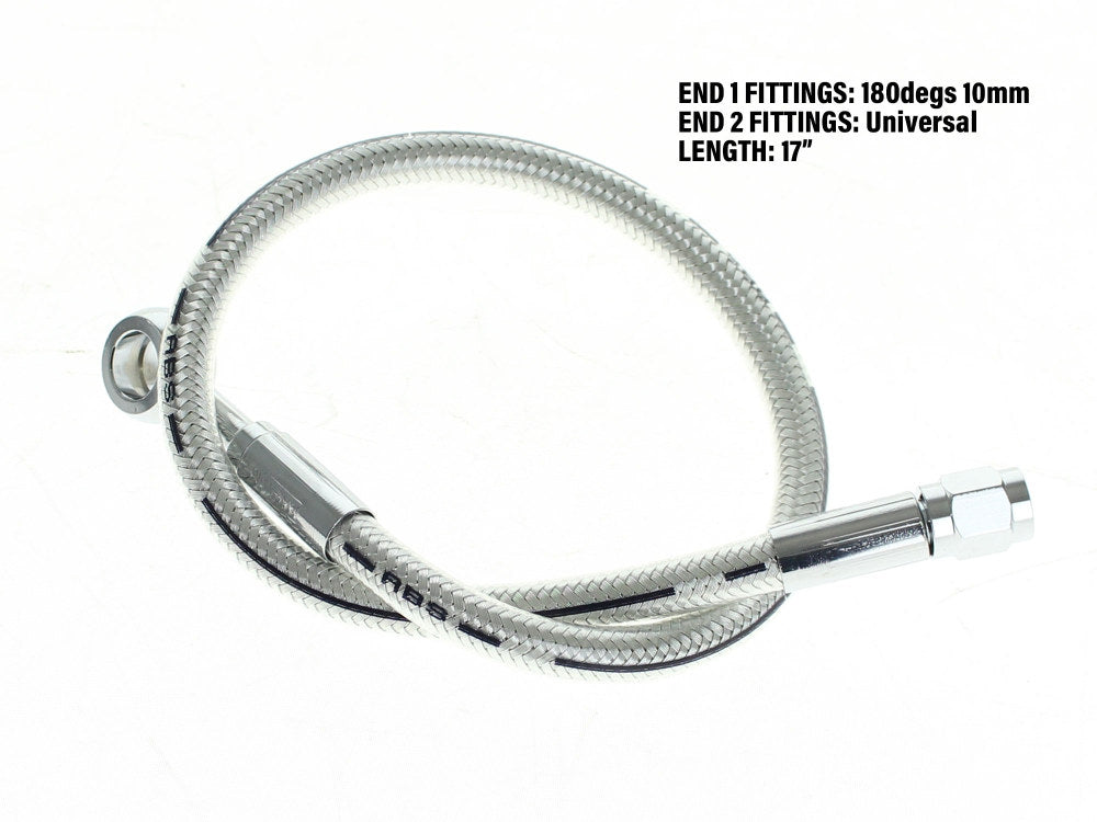 17in. Upper Front Brake Line with 10mm x 180 Degree Banjo - Sterling Chromite. - Magnum Shielding