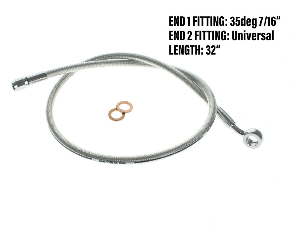 32in. Upper Front Brake Line with 7/16in. x 35 Degree Banjo - Sterling Chromite. - Magnum Shielding