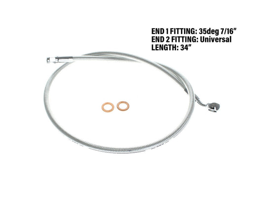 34in. Upper Front Brake Line with 7/16in. x 35 Degree Banjo - Sterling Chromite. - Magnum Shielding