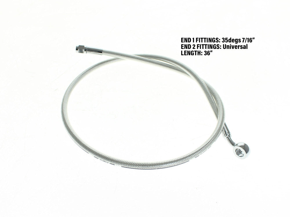 36in. Upper Front Brake Line with 7/16in. x 35 Degree Banjo - Sterling Chromite. - Magnum Shielding