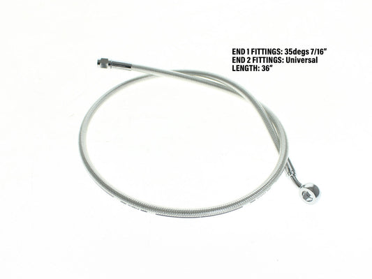 36in. Upper Front Brake Line with 7/16in. x 35 Degree Banjo - Sterling Chromite. - Magnum Shielding