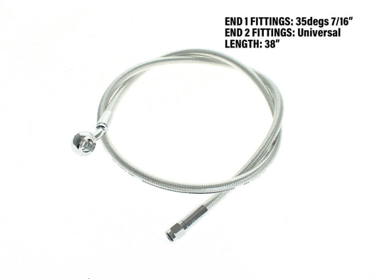 38in. Upper Front Brake Line with 7/16in. x 35 Degree Banjo - Sterling Chromite. - Magnum Shielding