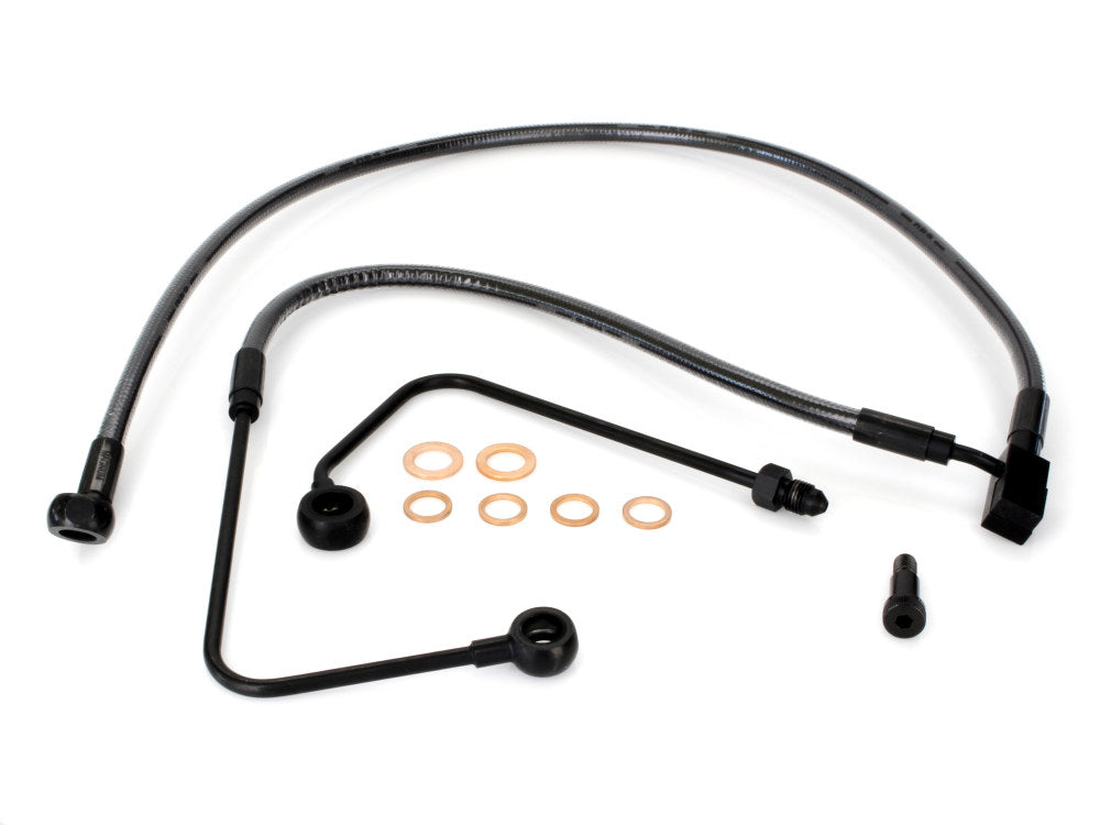 +4in. Over Length Lower Front Brake Line - Black Pearl. Fits FXST Softail 2011-2015 & Rocker 2011 - Magnum Shielding