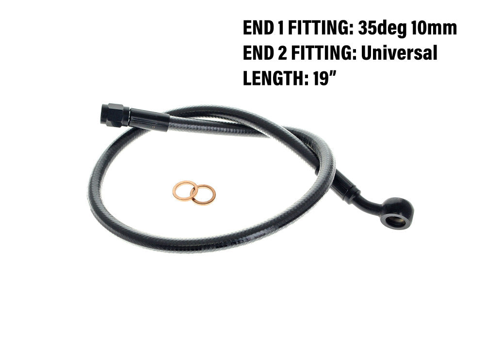 19in. Upper Front Brake Line with 10mm x 35 Degree Banjo - Black Pearl. - Magnum Shielding