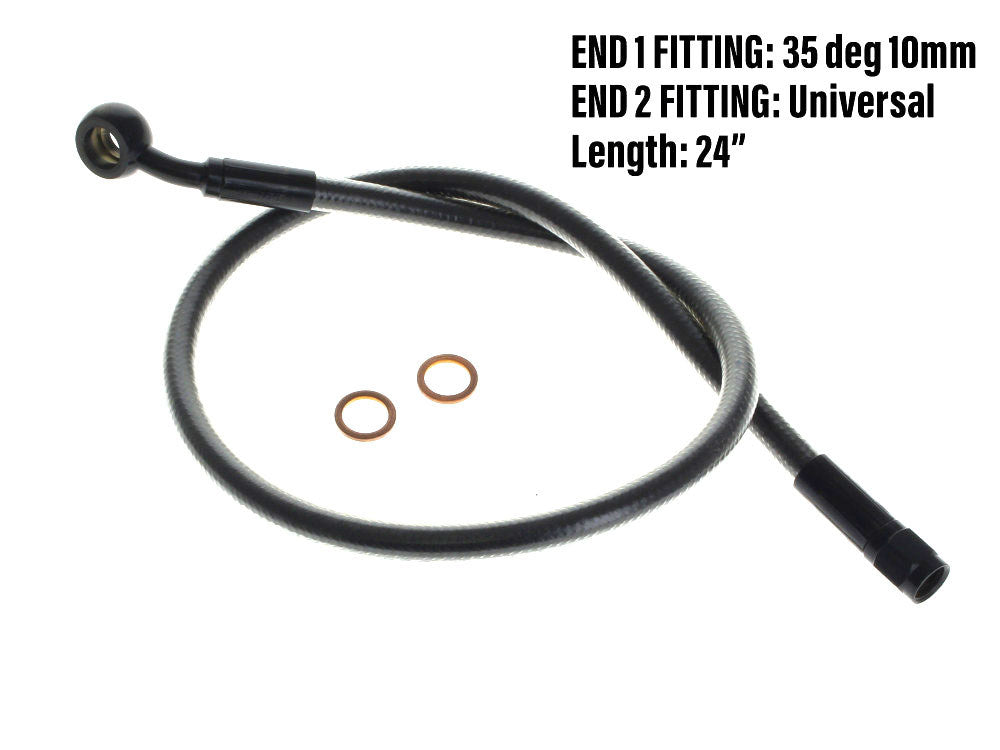 24in. Upper Front Brake Line with 10mm x 35 Degree Banjo - Black Pearl. - Magnum Shielding