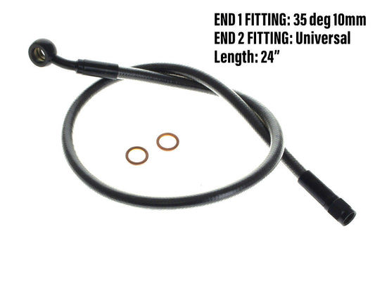 24in. Upper Front Brake Line with 10mm x 35 Degree Banjo - Black Pearl. - Magnum Shielding