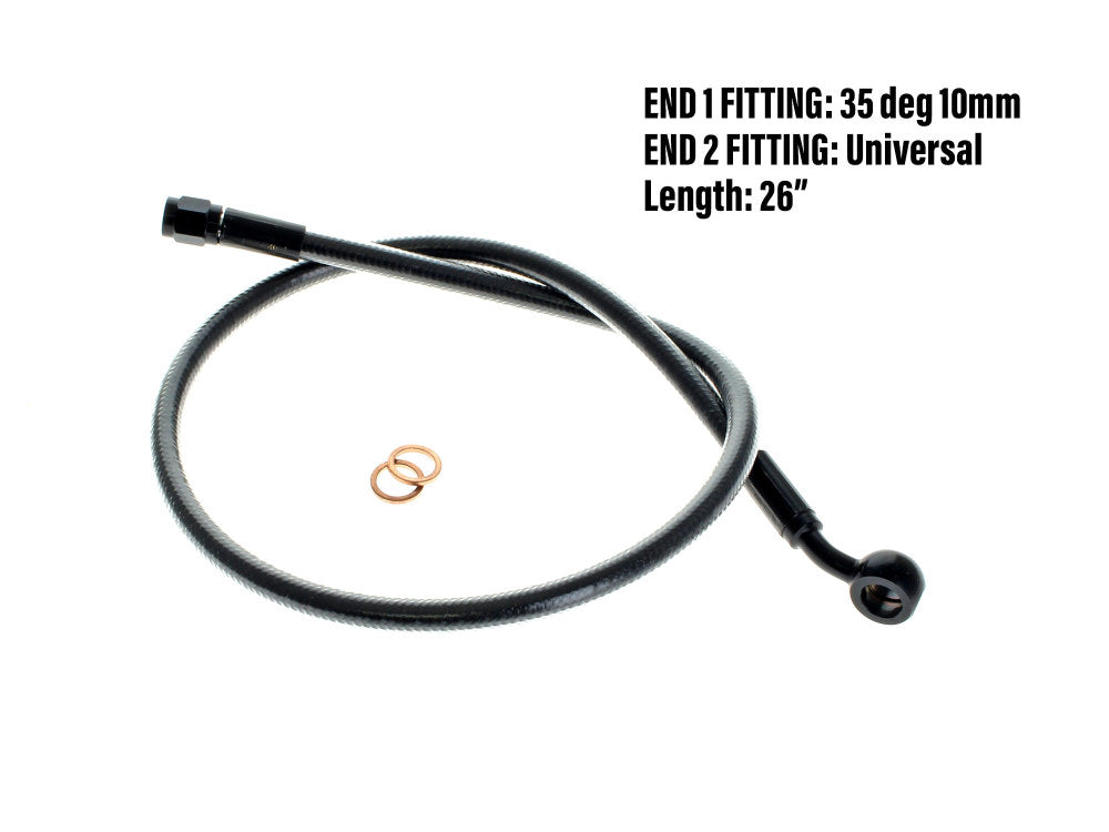 26in. Upper Front Brake Line with 10mm x 35 Degree Banjo - Black Pearl. - Magnum Shielding