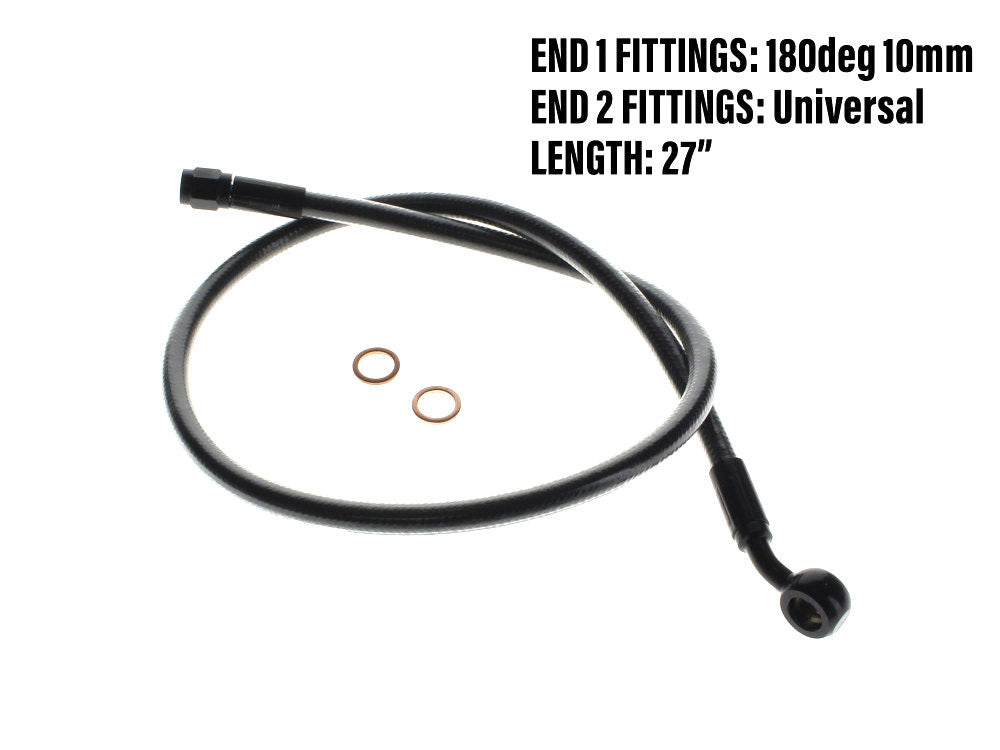 28in. Upper Front Brake Line with 10mm x 35 Degree Banjo - Black Pearl. - Magnum Shielding