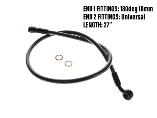 28in. Upper Front Brake Line with 10mm x 35 Degree Banjo - Black Pearl. - Magnum Shielding