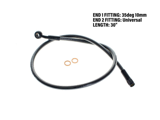 30in. Upper Front Brake Line with 10mm x 35 Degree Banjo - Black Pearl. - Magnum Shielding