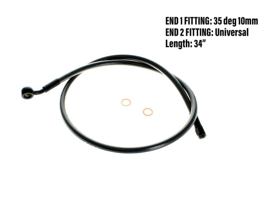 34in. Upper Front Brake Line with 10mm x 35 Degree Banjo - Black Pearl. - Magnum Shielding