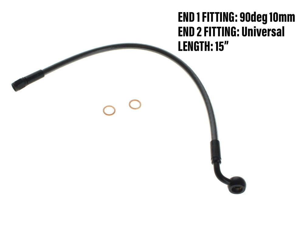 15in. Upper Front Brake Line with 10mm x 90 Degree Banjo - Black Pearl. - Magnum Shielding