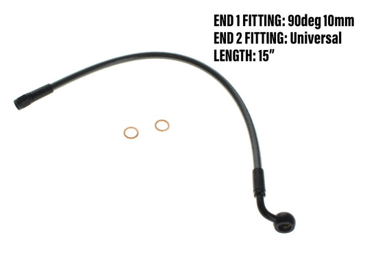 15in. Upper Front Brake Line with 10mm x 90 Degree Banjo - Black Pearl. - Magnum Shielding